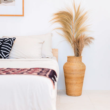 Rotan Vaas Rond Boho Vloervaas Hoog en Smal Vezels