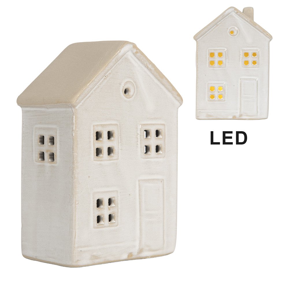 Decoration House with LED 8x5x12 cm Beige Ceramic
