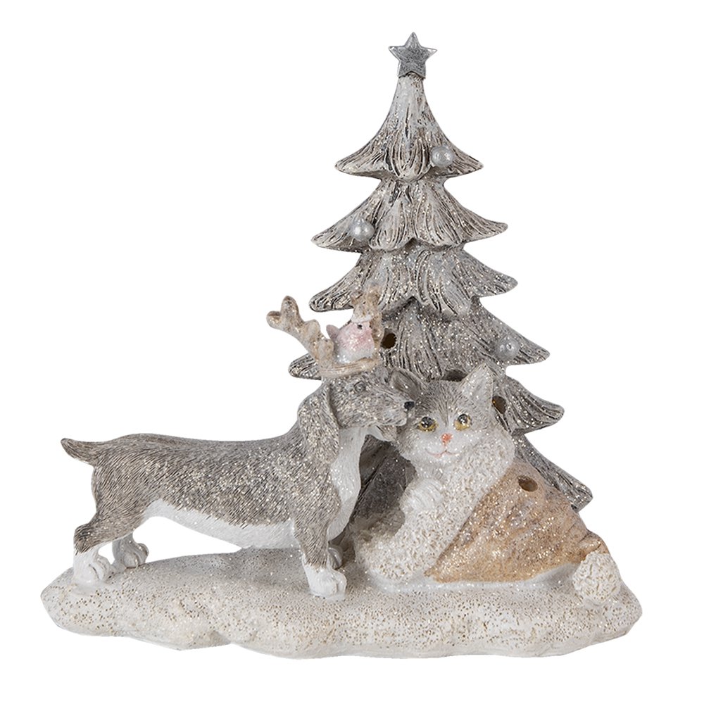 Beeld Dieren 16x10x15 cm LED Grijs Beige Polyresin Dieren Woonaccessoires