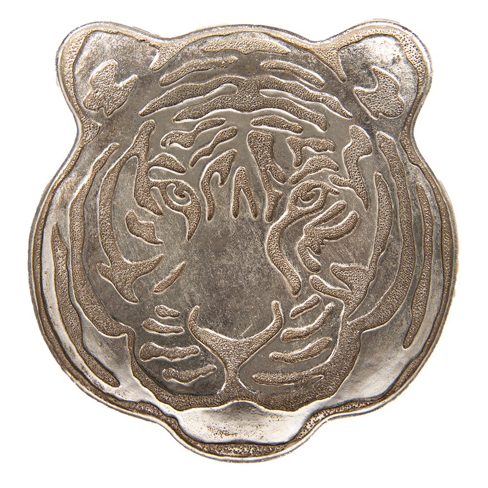 Decoration Dish Tiger 19x19x2 cm silver-colored polyresin