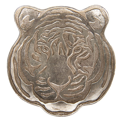 Decoration Dish Tiger 19x19x2 cm silver-colored polyresin