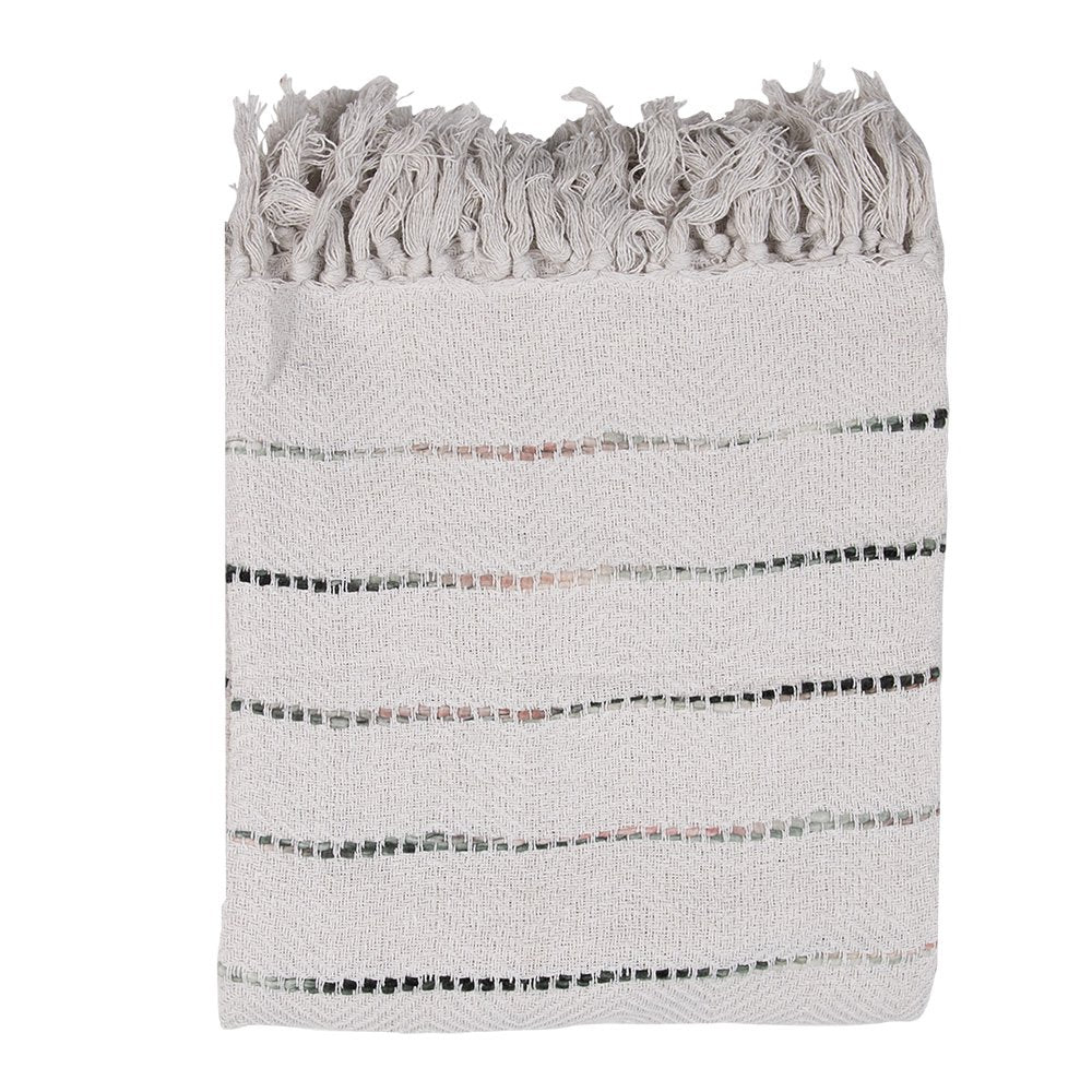 Plaid 125x150 cm katoen beige zwart gestreept