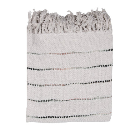 Plaid 125x150 cm katoen beige zwart gestreept
