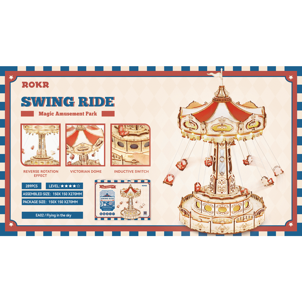 Robotime muziekdoosje 3D houten puzzel Swing Ride 22x22x27 cm