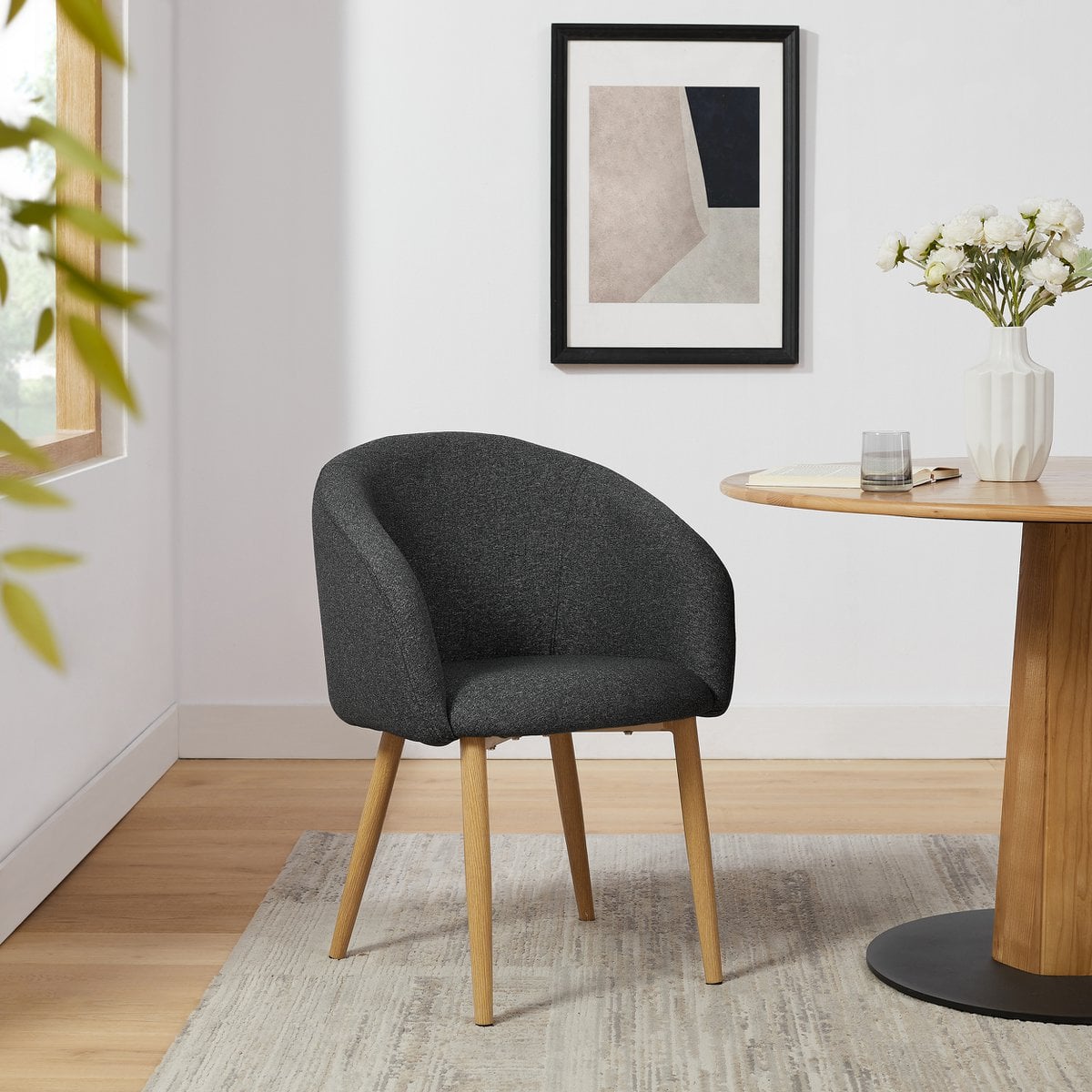 Armchair set of 2 structured fabric black