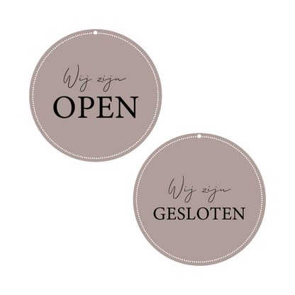 Open and closed sign beige