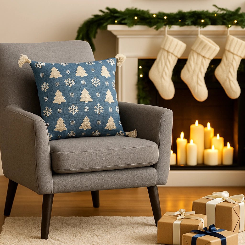 Kussenhoes kerst 45x45 cm blauw