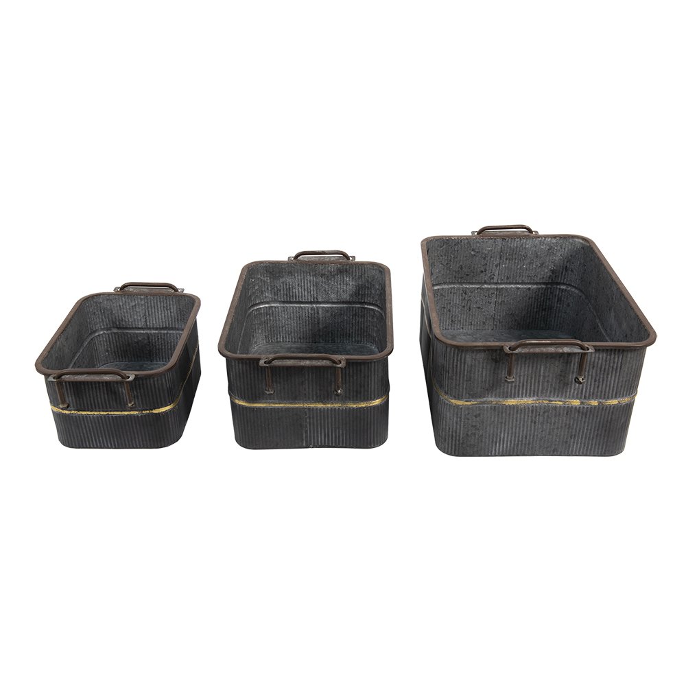 Decoratie ijzeren teil (3) 45x32x20 / 38x27x17 / 31x22x14 cm