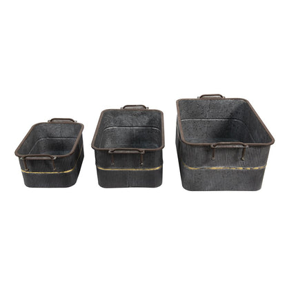 Decoratie ijzeren teil (3) 45x32x20 / 38x27x17 / 31x22x14 cm
