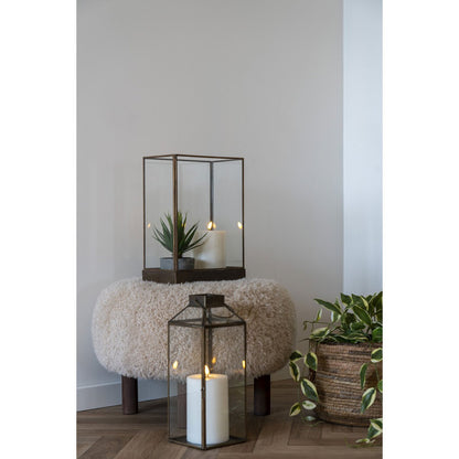 Lantaarn 35 cm metaal glas bruin