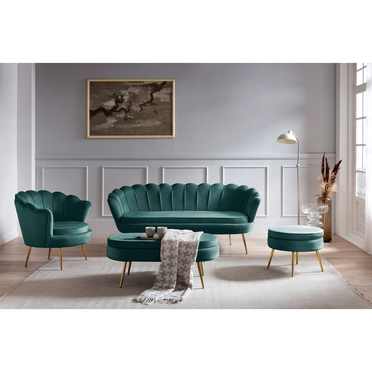 Velvet shell armchair Green