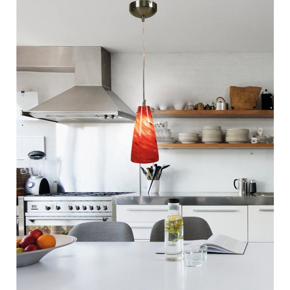 Hanglamp rood metaal glas 11x11x100 cm