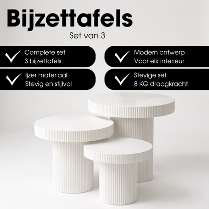 Bijzettafel set ijzer off-white rond