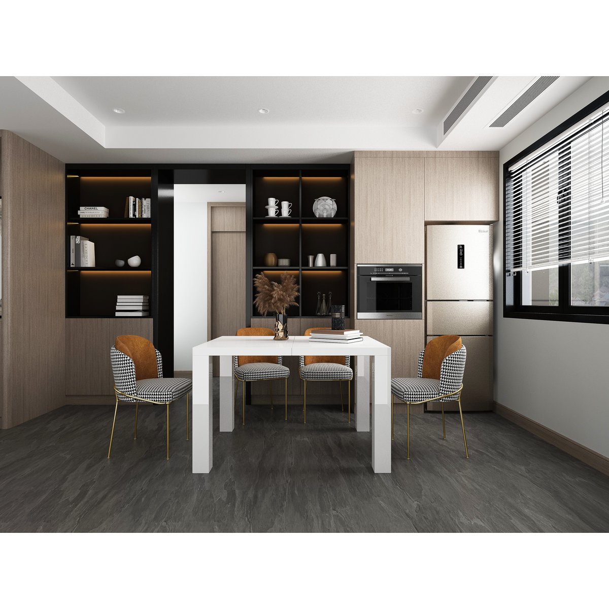 Eettafel 120-240x80 cm wit hoogglans MDF