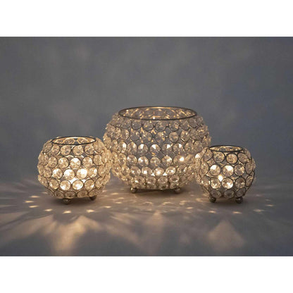 Tealight houder set 3 delig kristal goud zilver