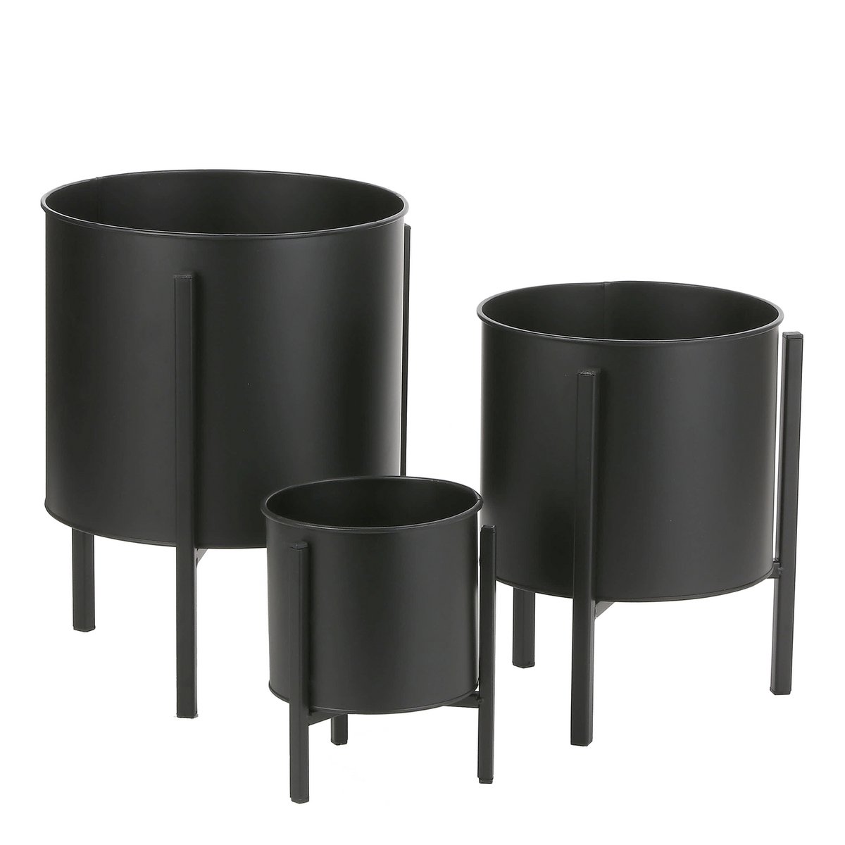 Bloempot op standaard set van 3 zwart metaal H35 x Ø27 cm