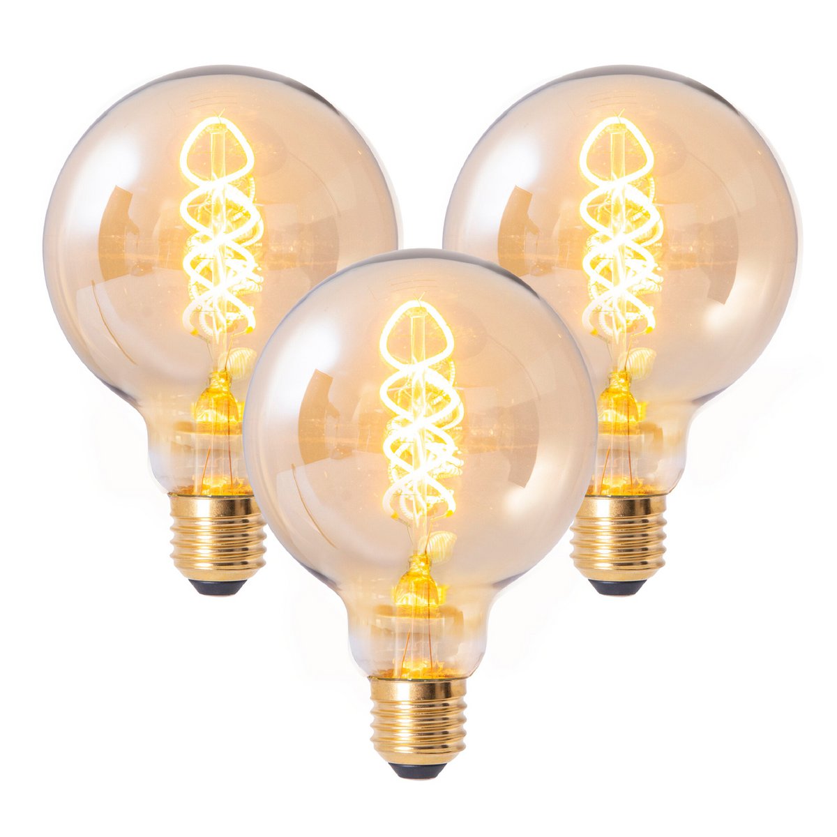 LED lamp Dilly E27 4W Ø 9,5 cm metaal glas barnsteen set van 3