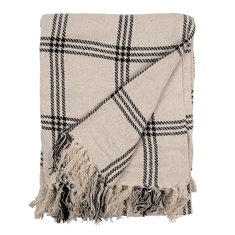 Plaid 125x150 cm katoen beige zwart ruiten