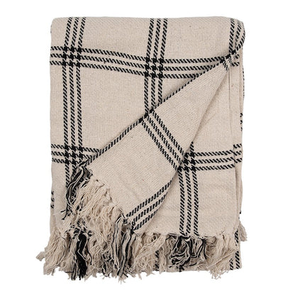 Plaid 125x150 cm katoen beige zwart ruiten