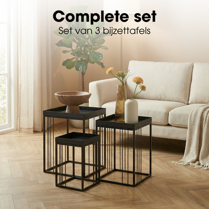 Bijzettafel set 3 stuks zwart ijzer