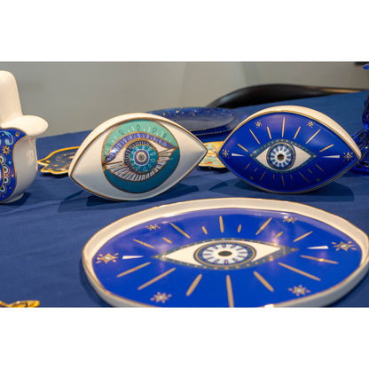 Decoratief oog 20x12x13,5 cm keramiek donkerblauw