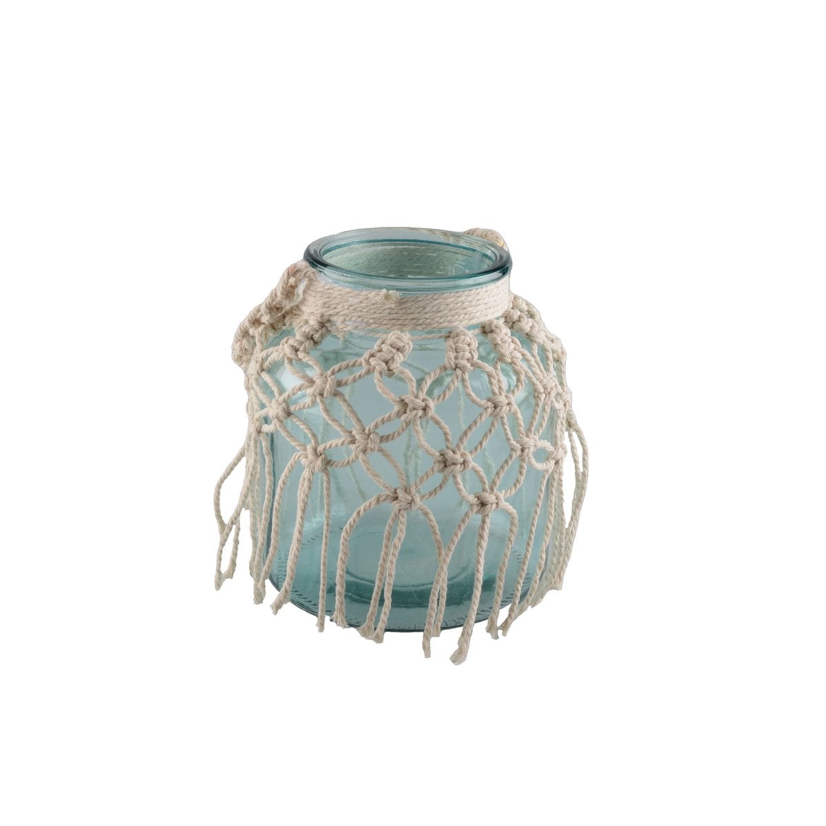 Glazen vaas macrame groen 16,5 cm