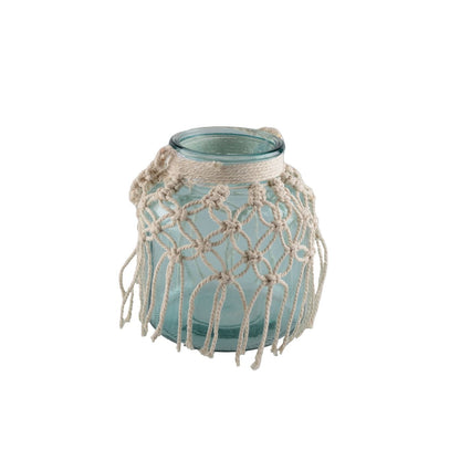 Glazen vaas macrame groen 16,5 cm