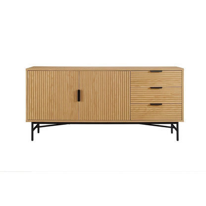 Dressoir 160 cm eikenhoutfineer zwart metaal