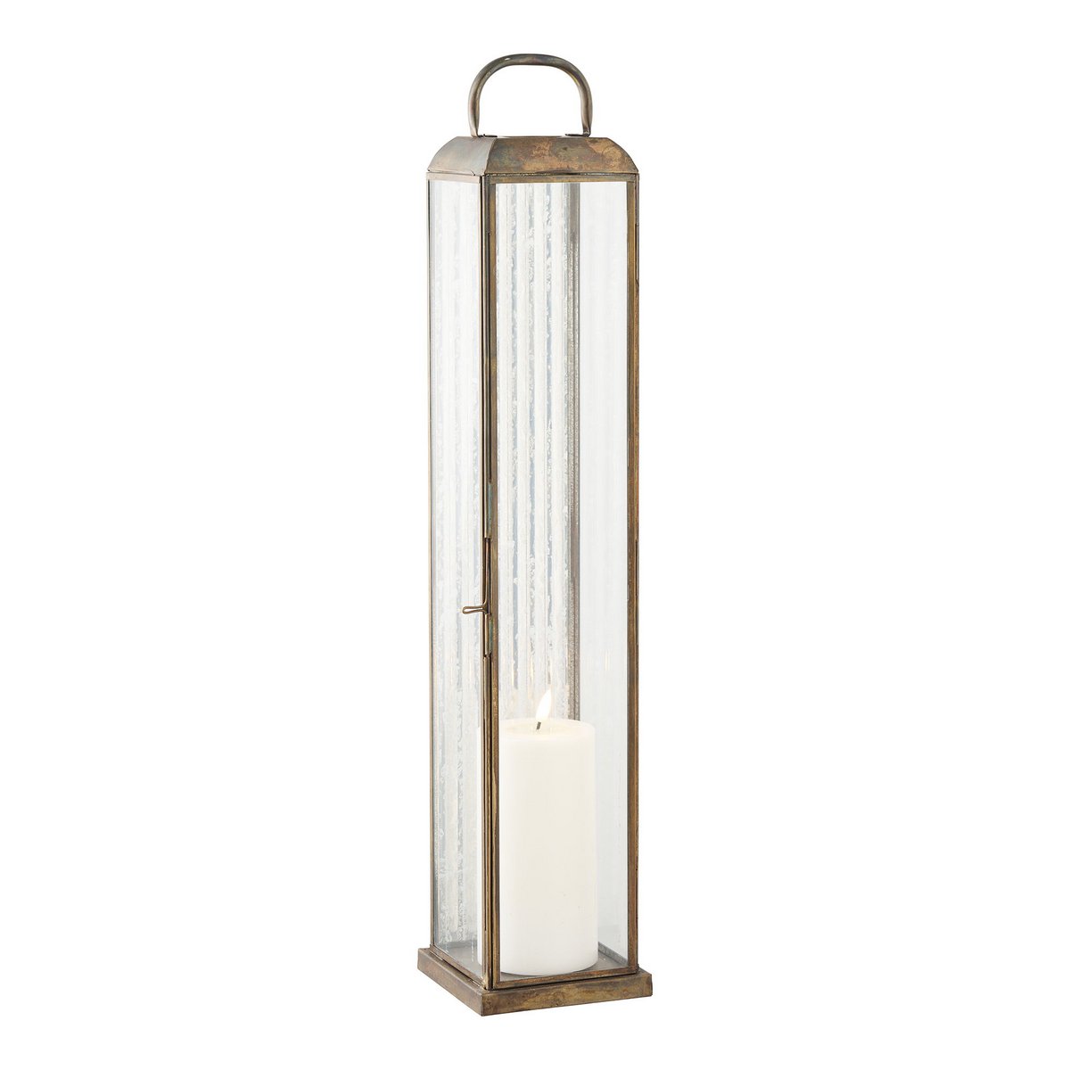 Herslev Lantaarn, glas/metaal, antiek messing look, 12x12x60 cm