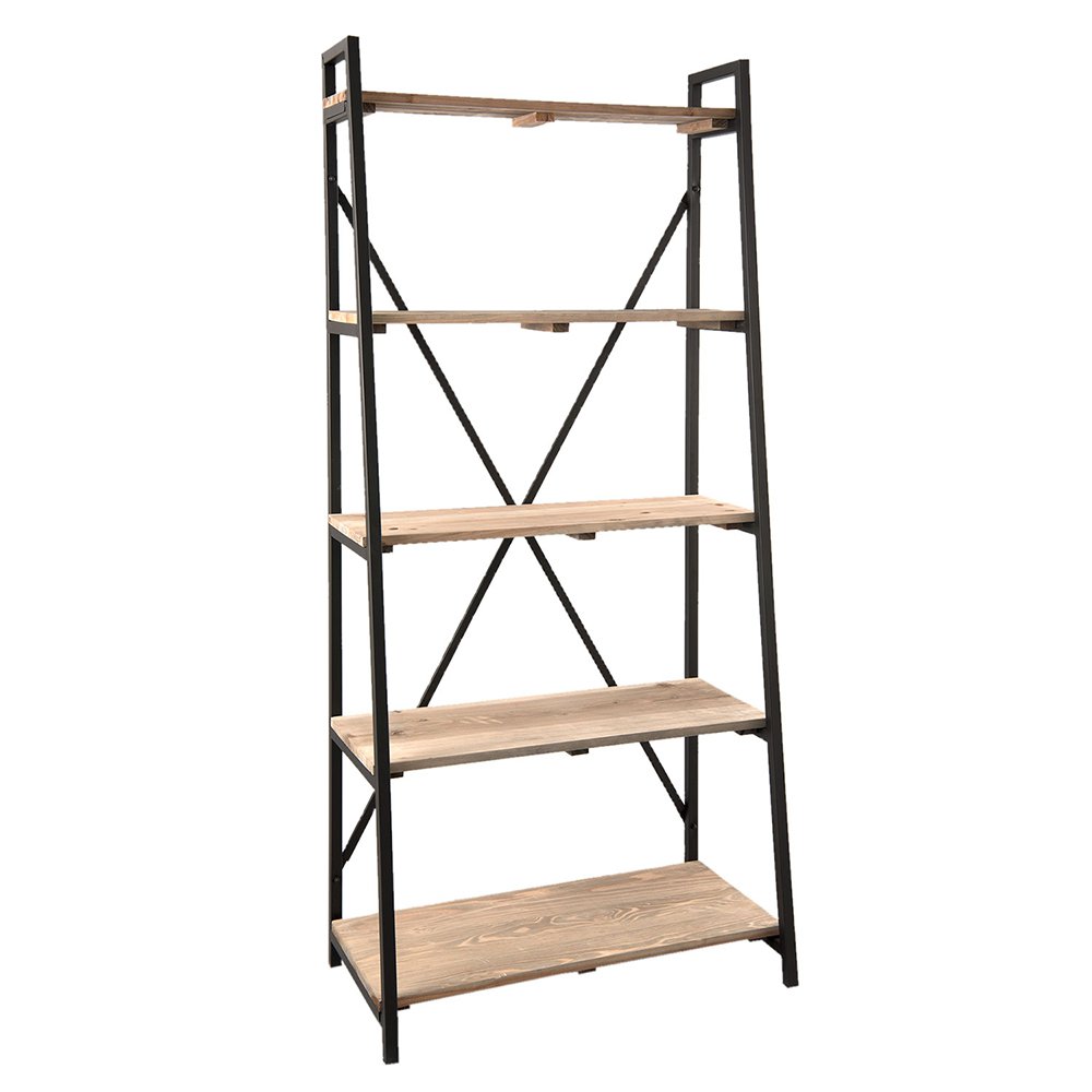 Boekenrek Zwart, Hout en IJzer 90x47x191 cm