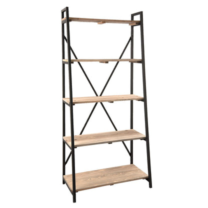 Boekenrek Zwart, Hout en IJzer 90x47x191 cm