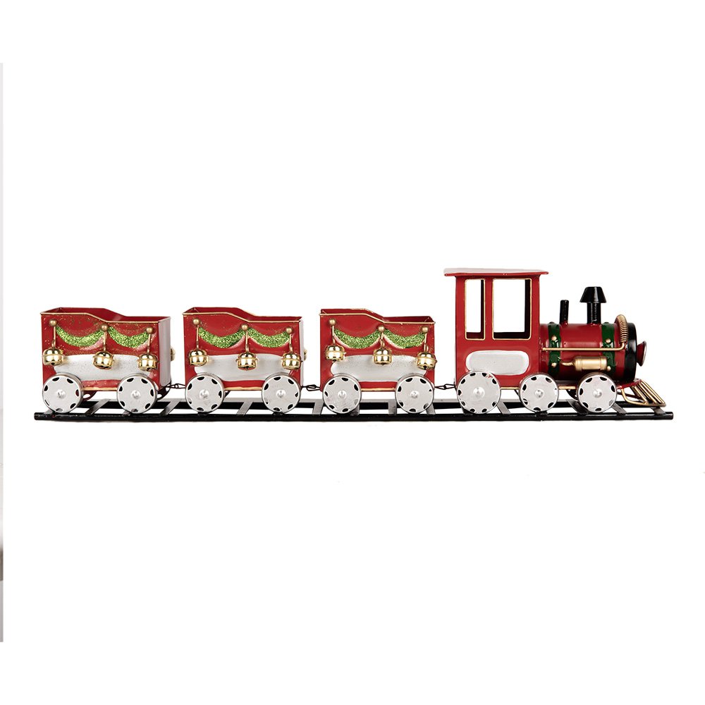 Decoratie beeld trein 58x12x14 cm rood metaal