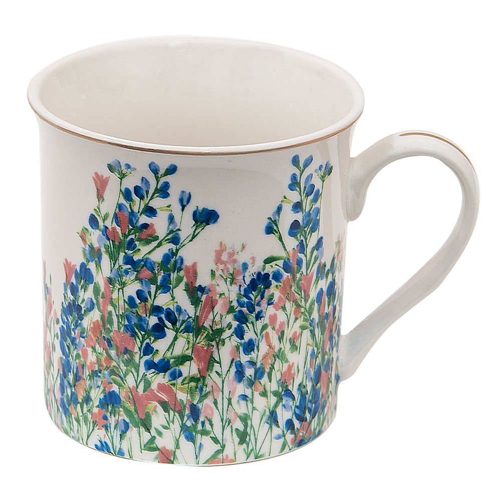 Mok 330 ml keramiek blauw bloemenprint