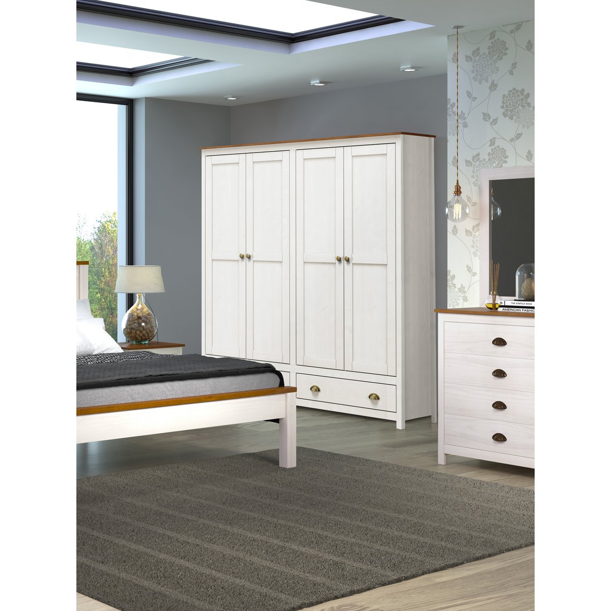 Kledingkast massief dennenhout 185x176x54 cm wit bruin