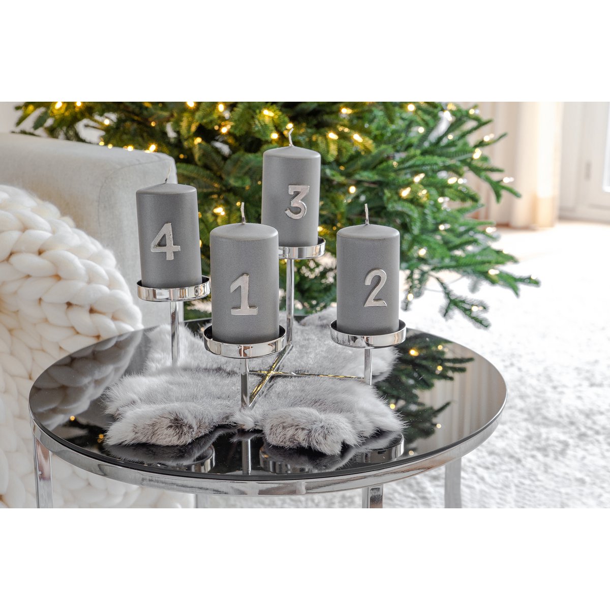 Kandelaar Pamplona H 14 cm zilver wit