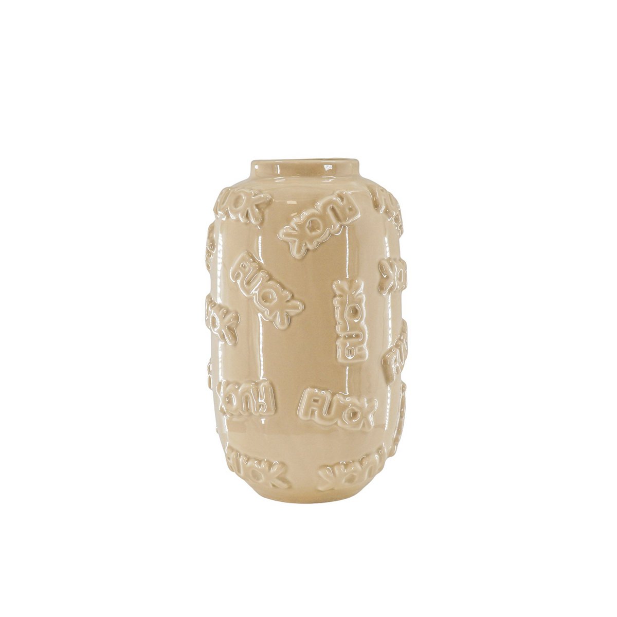 Vaas keramiek beige 17x17x27 cm tekst 'FUCK'
