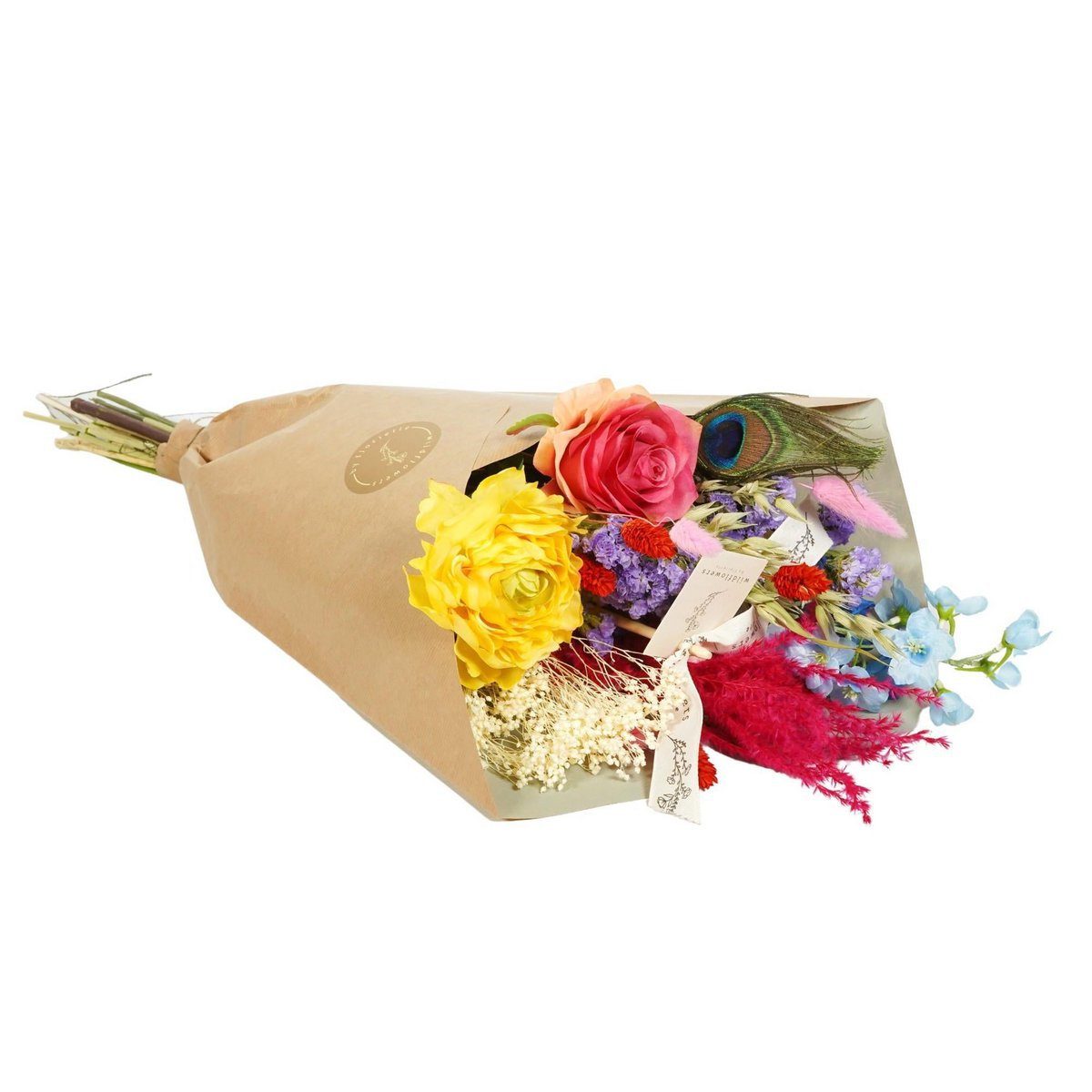 Droogbloemen en Zijde Zomer Party Vier Boeketten 55 cm