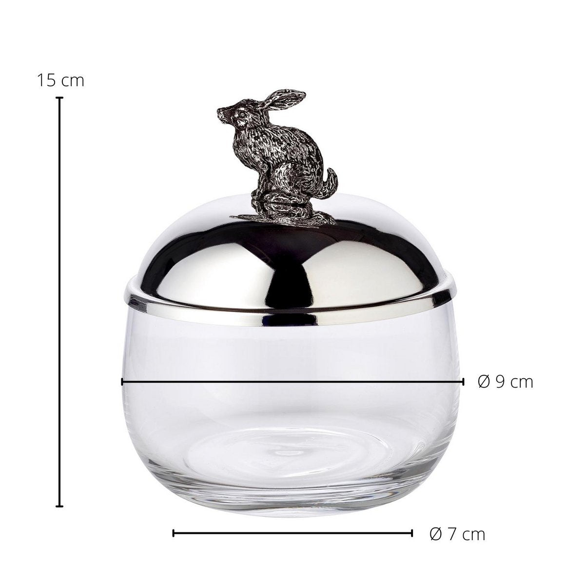 Voorraadpot konijn glas verzilverd 12 cm