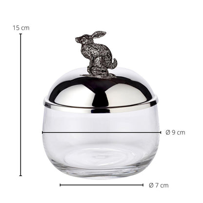 Voorraadpot konijn glas verzilverd 12 cm