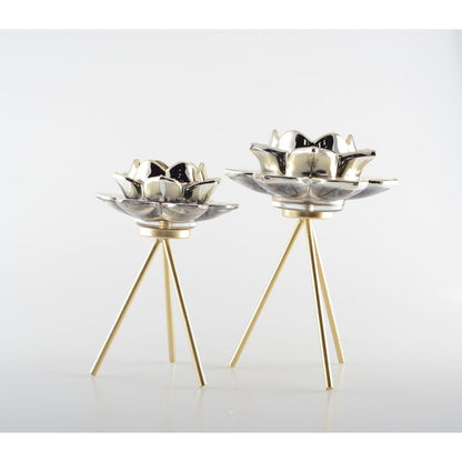 Bloemkandelaar 12.5x12.5x17.5 cm goud glas metaal