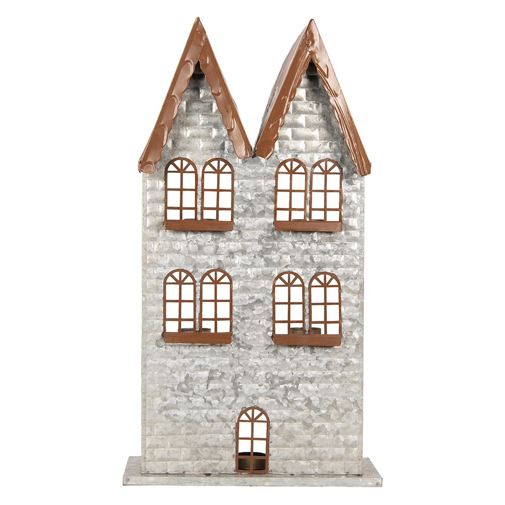 Waxinelichthouder huis 30x13x54 cm grijs metaal