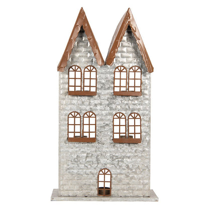 Waxinelichthouder huis 30x13x54 cm grijs metaal