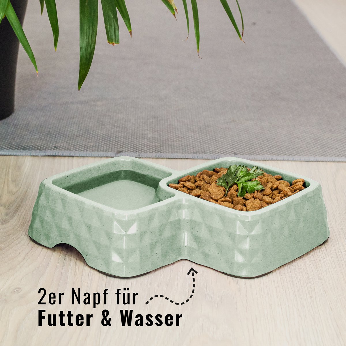 NE & NO® Bamboo Double Bowl for Cats and Dogs