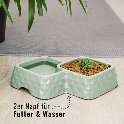 NE & NO® Bamboo Double Bowl for Cats and Dogs