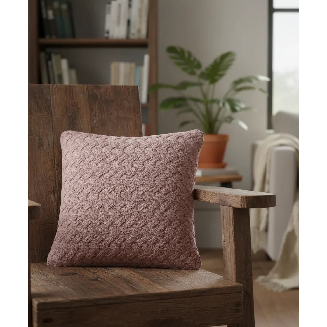 Kussenhoes 45x45 cm gebreid katoen poederige mauve