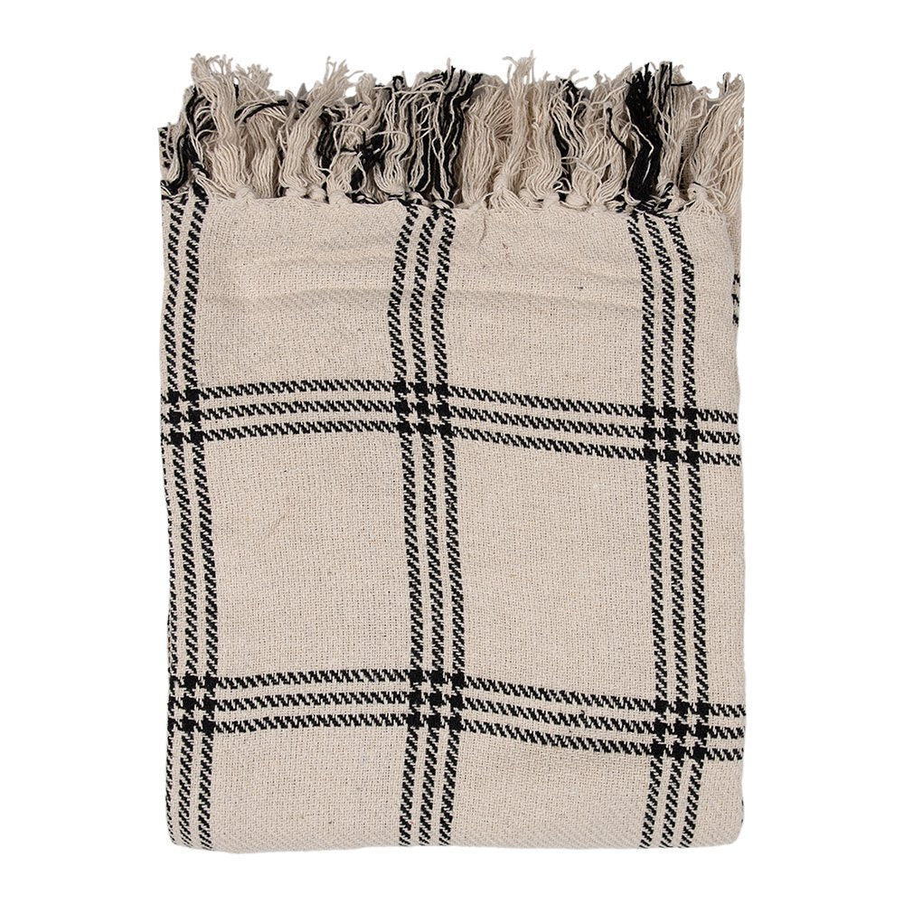 Plaid 125x150 cm katoen beige zwart ruiten
