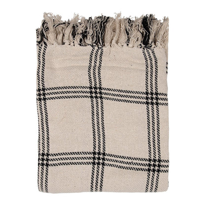 Plaid 125x150 cm katoen beige zwart ruiten