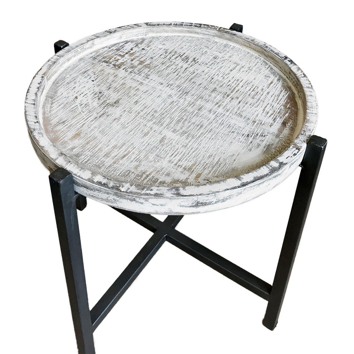 Ronde Bijzettafel Met Gerecycled Hout En Oud Zilver Frame