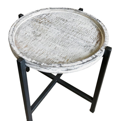Ronde Bijzettafel Met Gerecycled Hout En Oud Zilver Frame