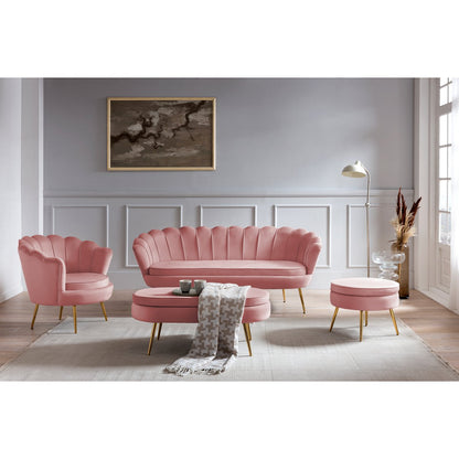 Oval pouffe made of rose velvet